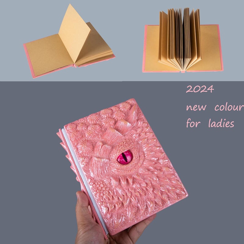 LZlightactor 3D Dragon Eye Embossed Journal,Resin Engraving Notebook,Dnd notebook for Dragon Lovers ，Blank Paper,Hardcover Travel Notepad for Writing,Sketchbook,Collection,Gift,Decoration A4 and A5 Size (A5-Pink) - Image 5